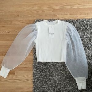 Zara top with organza trim